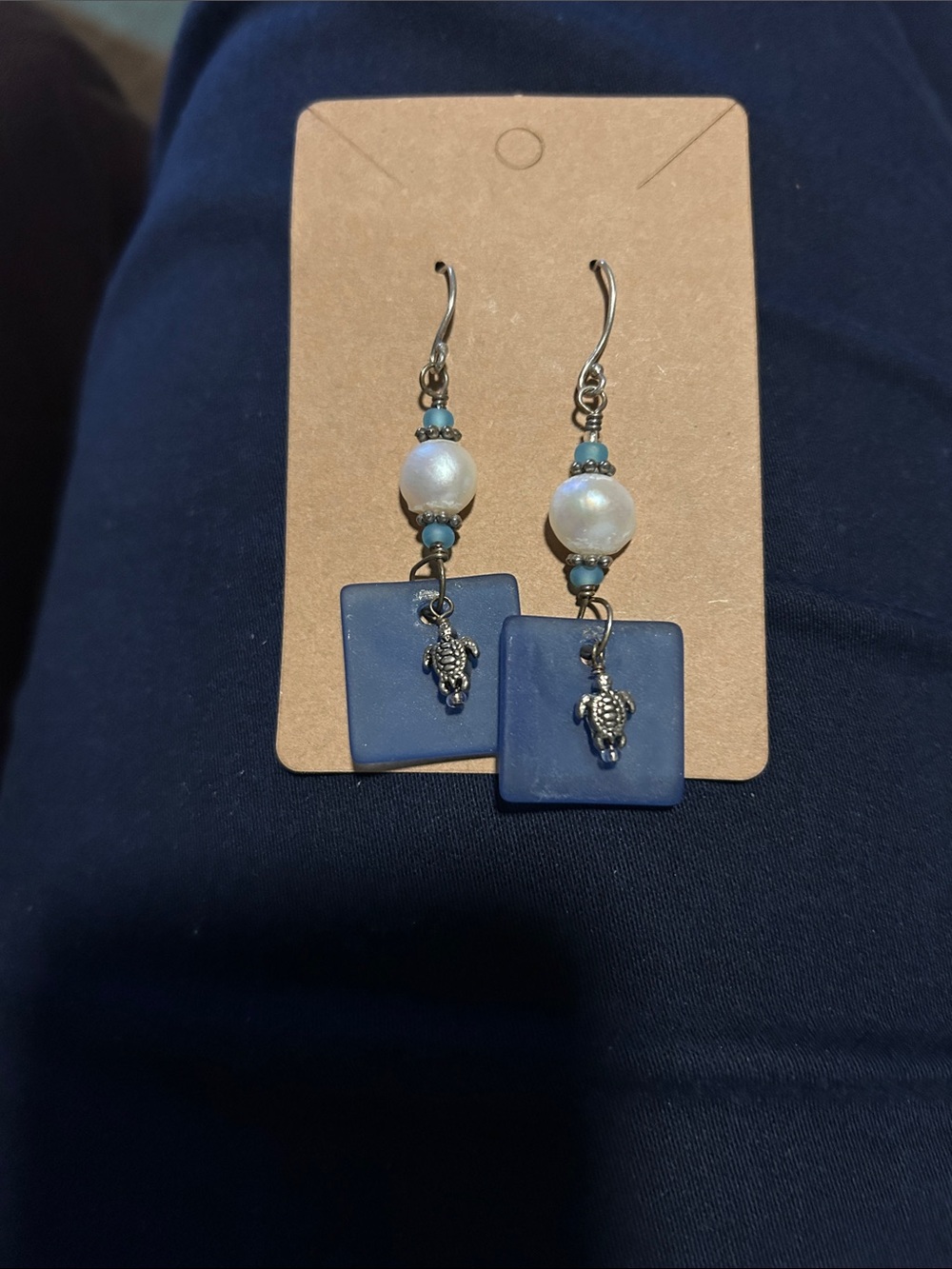 Blue Pearl & Turtle Drop Earrings - Women Jewelry